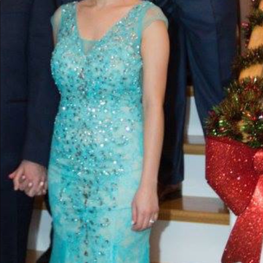 Blue sequin couture dress
